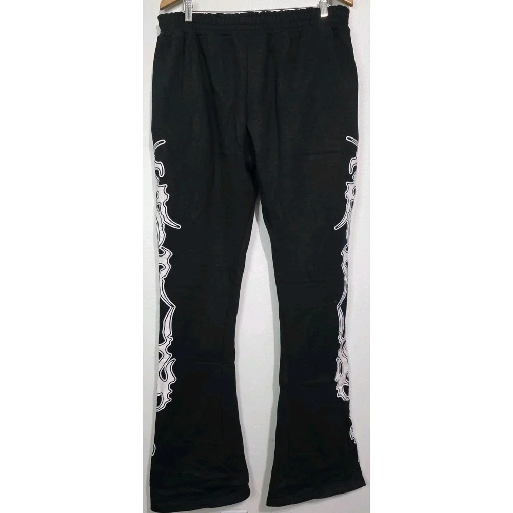 Heavens Gate Black Pants Flare Stacked Graphic Goth Streetwear Men XL Grunge EUC